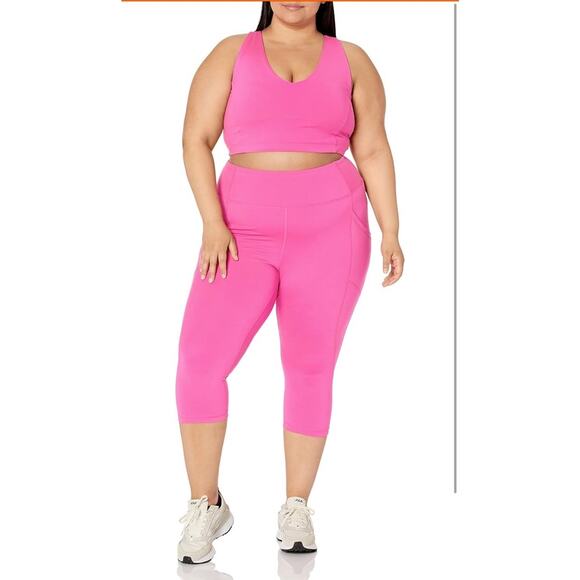Essentials Sports Bra Womens Plus Size 5X Neon Pink Racerback Workout Activewear - Picture 3 of 3